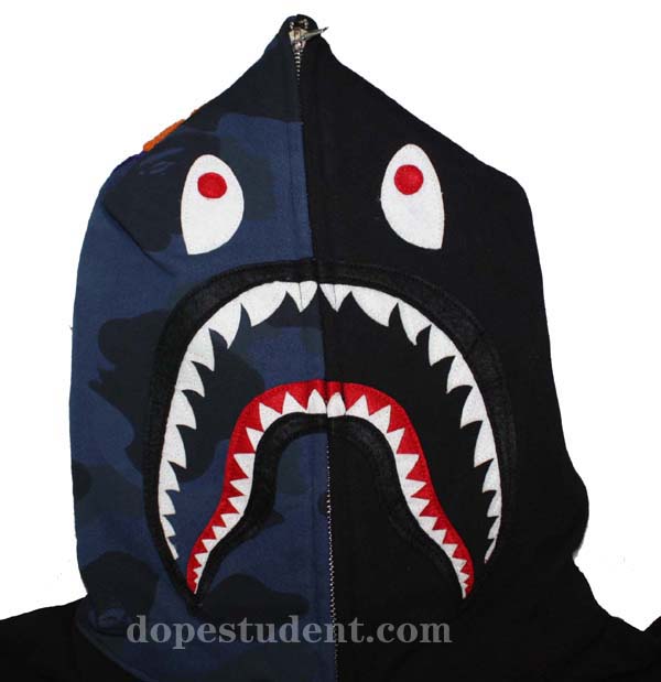 Half Blue Camo Black Bape Shark Hoodie | Dopestudent